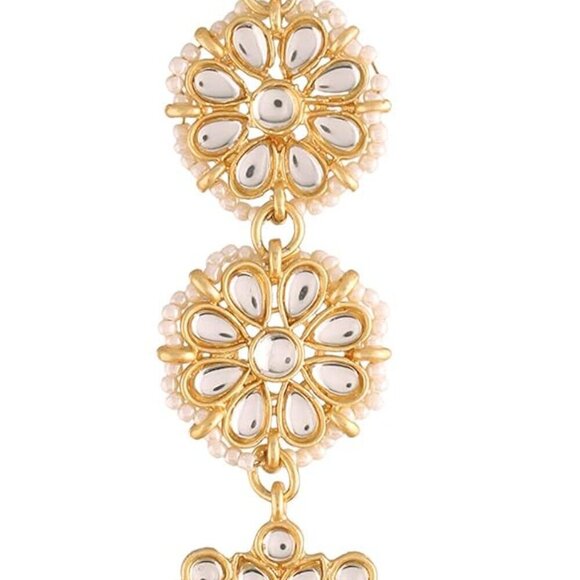 Gold Plated Kundan Faux Pearl Bridal Earrings & Maang Tikka Set Women - Picture 5 of 9